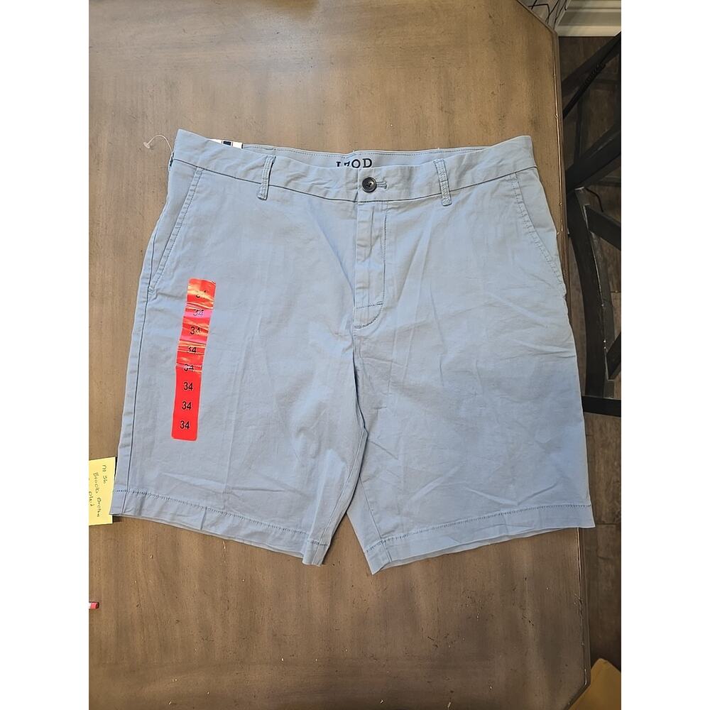 IZOD Stretch Short Chino Shorts 34 9.0 Inseam Blue Flat Front Cotton Casual